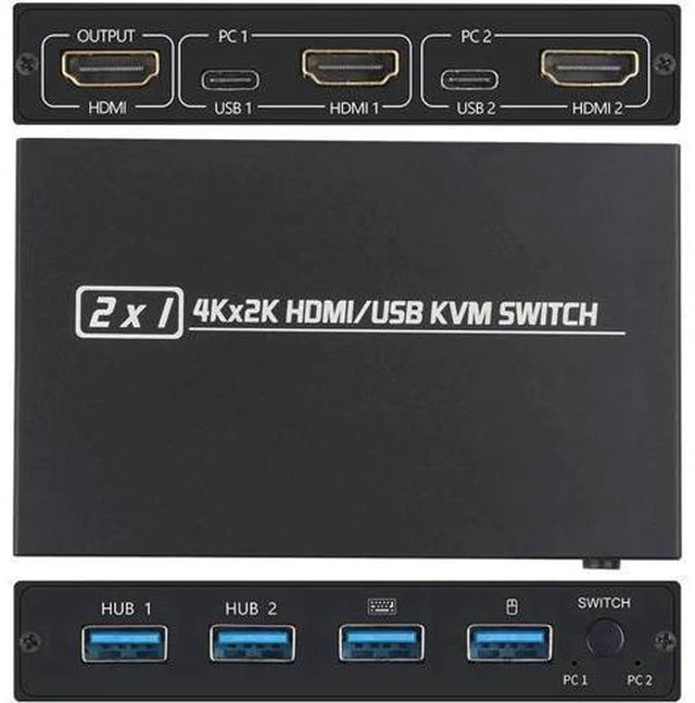 Alt view image 6 of 6 - For 2 PC Sharing Keyboard And Mouse For Printer 2 Port USB HDMI KVM Switch Box 4