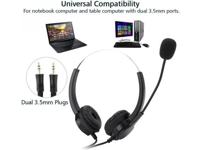 Alt view image 5 of 6 - Noise Cancelling Dual 3.5mm Plug Universal Call Center Headset 2.9m Long Cables