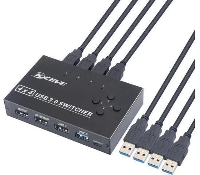Alt view image 3 of 6 - 4-Port USB3.0 Sharer Switch USB KVM Switcher With controller PC Sharing Splitter