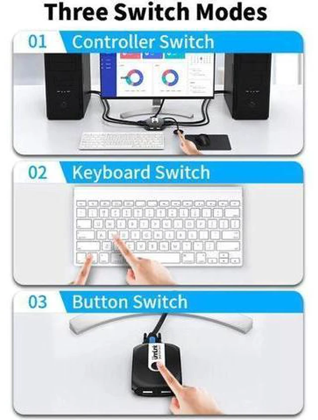 Alt view image 3 of 6 - KVM Switch 2 In 1 Out 1080P 60Hz Video Switcher One Keyboard and Mouse control T