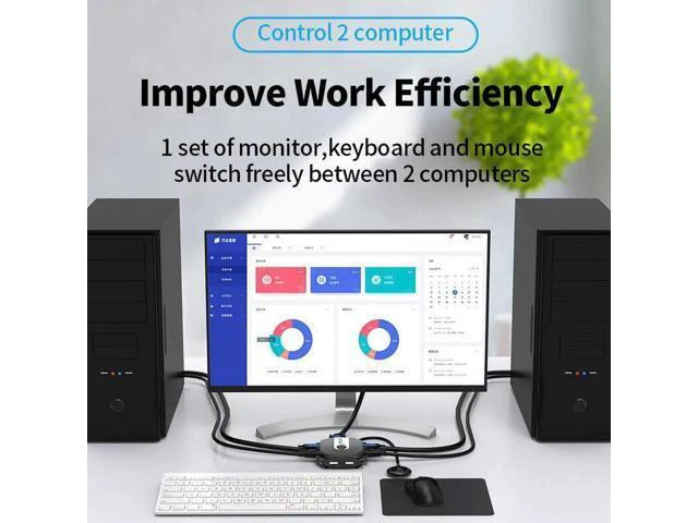 Alt view image 4 of 6 - KVM Switch 2 In 1 Out 1080P 60Hz Video Switcher One Keyboard and Mouse control T