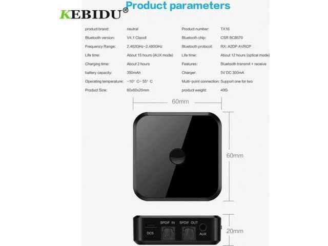 Alt view image 5 of 6 - Bluetooth Receiver Transmitter TX16 3.5mm Aptx Wireless Stereo Adapter HIFI With