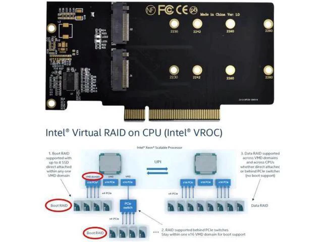 Alt view image 3 of 7 - Dual 2X NVME M.2 AHCI to PCIE Express 3.0 Gen3 X8 X16 Raid Card VROC