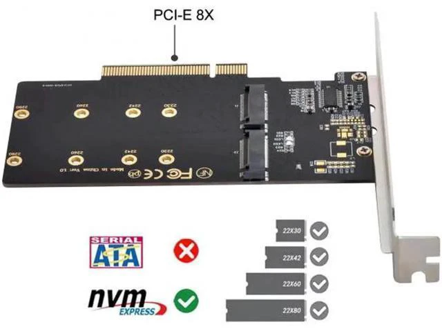 Alt view image 4 of 7 - Dual 2X NVME M.2 AHCI to PCIE Express 3.0 Gen3 X8 X16 Raid Card VROC