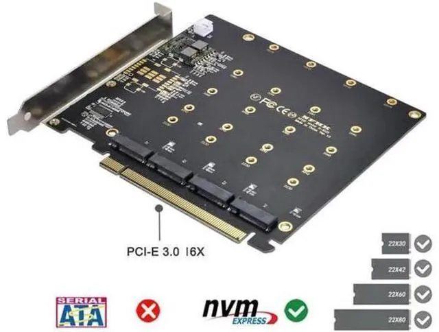 Alt view image 3 of 7 - 4X NVME M.2 AHCI to PCI-E Express 3.0 Gen3 X16 Raid Card with Fan VRO