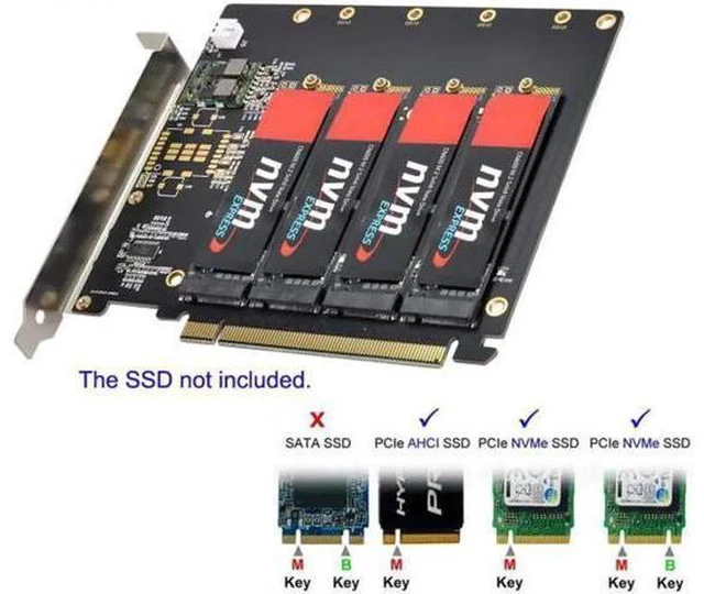Alt view image 4 of 7 - 4X NVME M.2 AHCI to PCI-E Express 3.0 Gen3 X16 Raid Card with Fan VRO