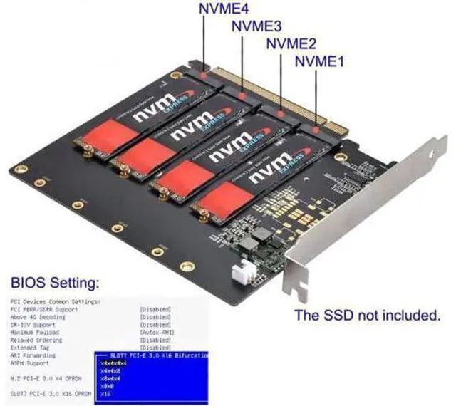 Alt view image 7 of 7 - 4X NVME M.2 AHCI to PCI-E Express 3.0 Gen3 X16 Raid Card with Fan VRO