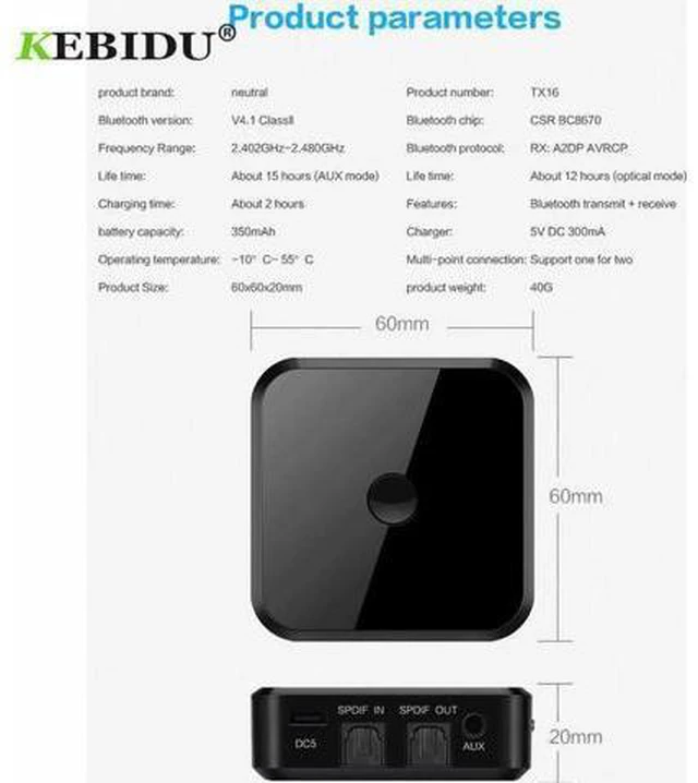 Alt view image 4 of 6 - TX16 Bluetooth Transmitter Receiver 3.5mm Aptx Wireless Stereo Adapter HIFI With