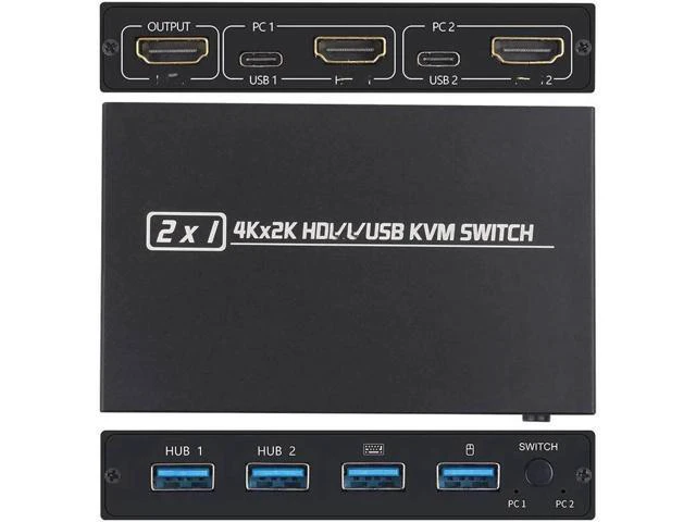 Alt view image 2 of 6 - HDMI-compatible KVM Switch Splitter Dual PC to Single Monitor with 2 USB Ports 4