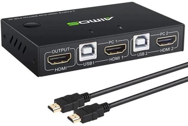 Main image of Aomoproing KVM Switch HDMI 2 Port Box, Share 2 Computers with one Keyboard Mouse