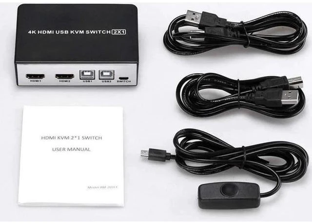 Alt view image 2 of 6 - 4K HDMI USB KVM Switch 2 Port HDMI KVM Selector for 2 Computer Sharing 1 HD Moni