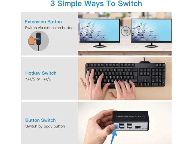 Alt view image 3 of 6 - 4K HDMI USB KVM Switch 2 Port HDMI KVM Selector for 2 Computer Sharing 1 HD Moni