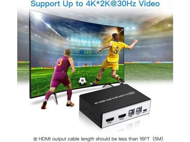 Alt view image 5 of 6 - 4K HDMI USB KVM Switch 2 Port HDMI KVM Selector for 2 Computer Sharing 1 HD Moni