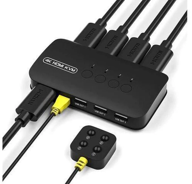 Alt view image 3 of 7 - KVM Switch 4 Ports USB HDMI Switcher for 4 Computers Share Keyboard Mouse Printe