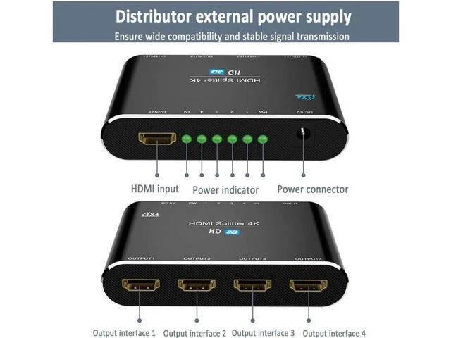 Alt view image 3 of 6 - 1 In 4 Out HDMI Splitter 4K*2K 3D 1x4 HDMI Splitter Full Ultra HD Support 3D & 4
