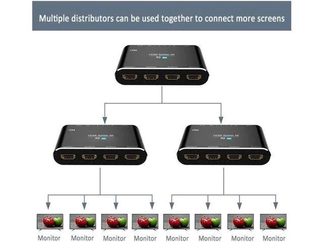Alt view image 6 of 6 - 1 In 4 Out HDMI Splitter 4K*2K 3D 1x4 HDMI Splitter Full Ultra HD Support 3D & 4