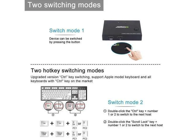 Alt view image 7 of 7 - Aomoproing KVM Switch HDMI 2 Port Box, Share 2 Computers with one Keyboard Mouse