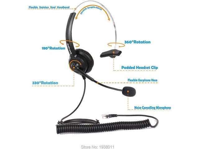 Alt view image 4 of 6 - Volume and Mute headset with RJ9 plug office phone Headset for ALL Call Center P
