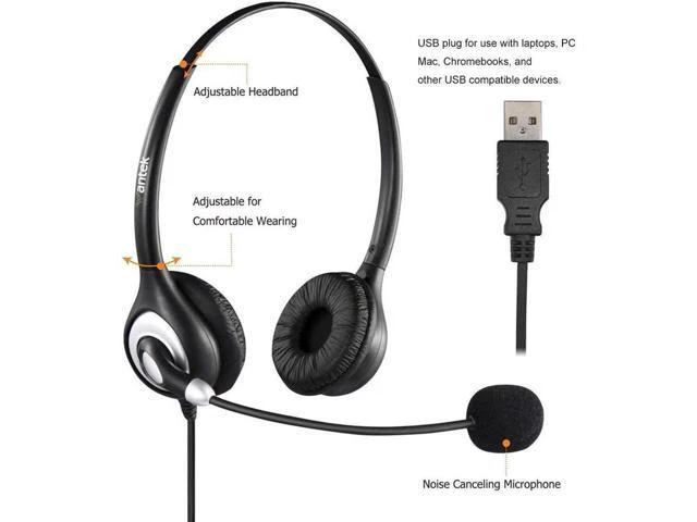 Alt view image 3 of 6 - Wantek Corded USB Headsets Stereo Computer Headset with Microphone Noise Cancell