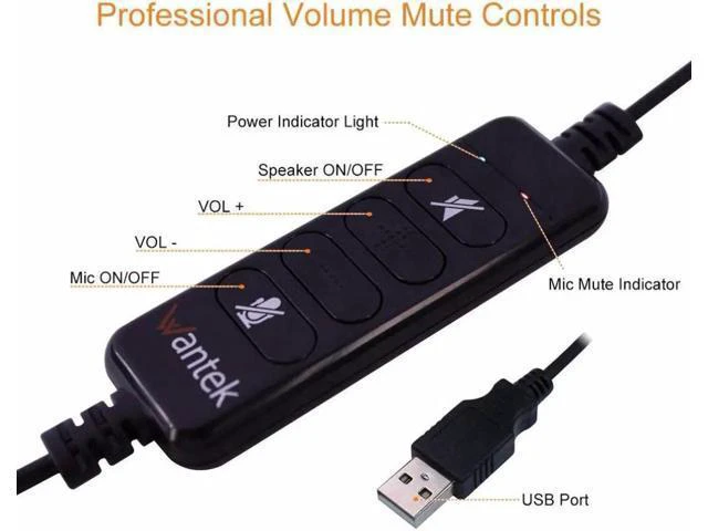 Alt view image 6 of 6 - Wantek Corded USB Headsets Stereo Computer Headset with Microphone Noise Cancell