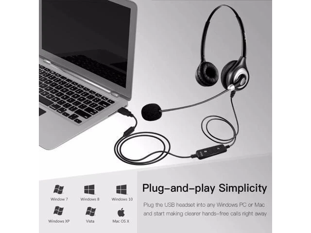 Alt view image 5 of 6 - Wantek Corded USB Headsets Stereo Computer Headset with Microphone Noise Cancell