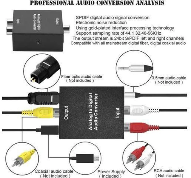 Alt view image 3 of 6 - 3.5mm Analog To Digital Audio Converter Adapter with Power cable SPDIF Coaxial L