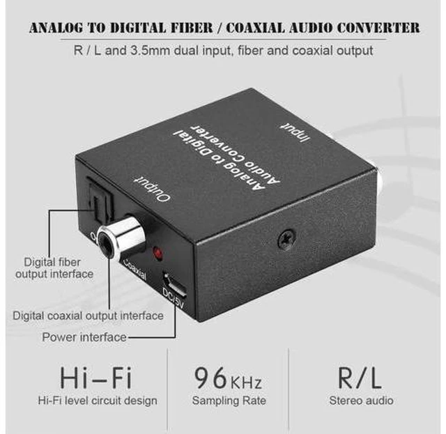 Alt view image 5 of 6 - 3.5mm Analog To Digital Audio Converter Adapter with Power cable SPDIF Coaxial L