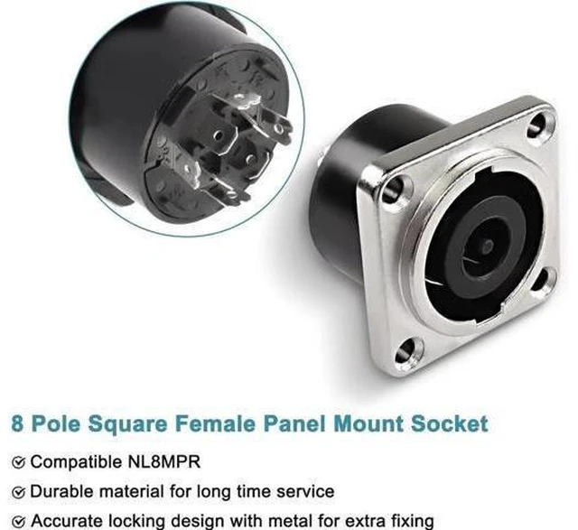 Alt view image 6 of 7 - NL8MPR Speakon Panel Mount Socket Connector 8 Pole Female Audio Speakon Square J