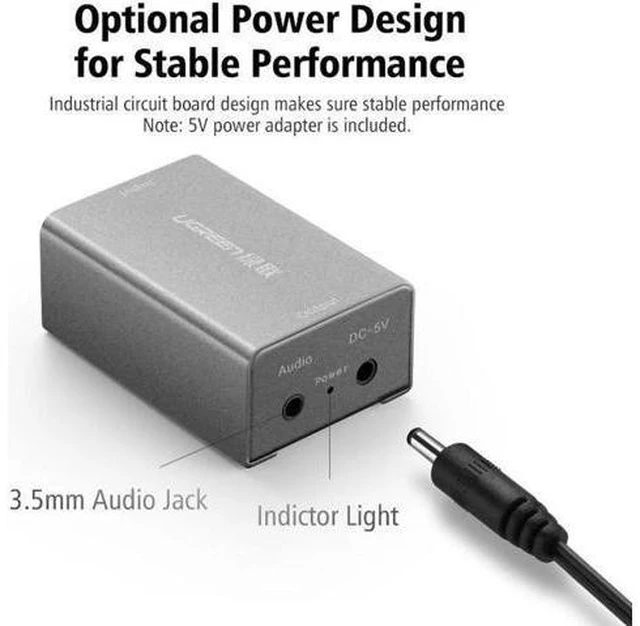 Alt view image 3 of 6 - Digital to Analog Audio Adapter Optical Coaxial Toslink to 3.5mm Audio with DC 5
