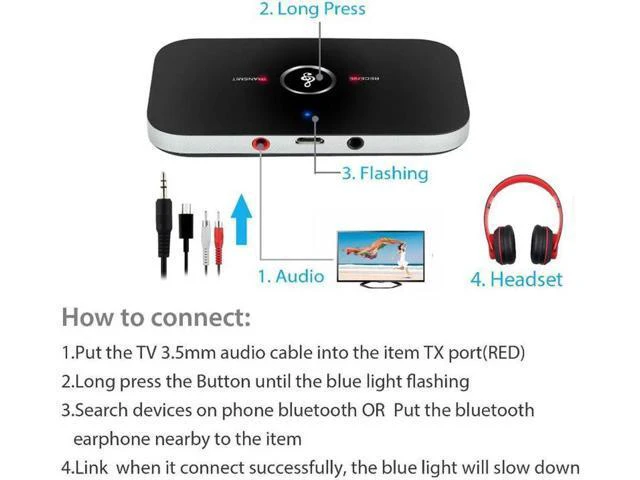 Alt view image 5 of 6 - Bluetooth Transmitter & Receiver 3.5mm Audio Cable 2-in-1 Wireless Adapter for H