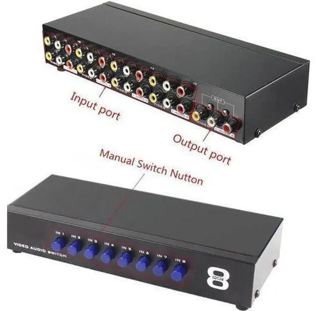 Alt view image 2 of 6 - AV Switch Box Composite Selector 8 Port RCA Audio Video 8 In 1 Out To TV Swithce