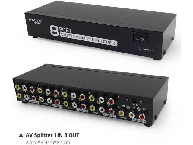 Alt view image 2 of 6 - AV Splitter DVD HDTV RCA Video Splitter Box 1 to 8 out 3 RCA Distributor 1 in 4