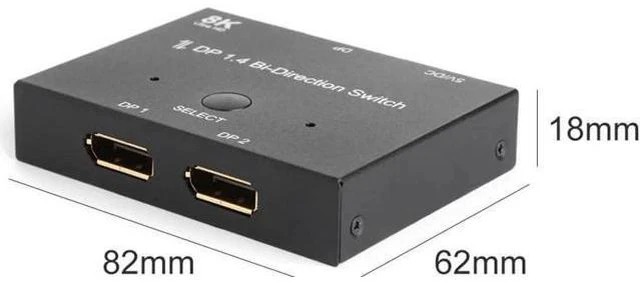 Main image of Splitter DP1.4 Bi-Direction Switch Audio Video Sync Adapter 1x2/2x1 Switcher for