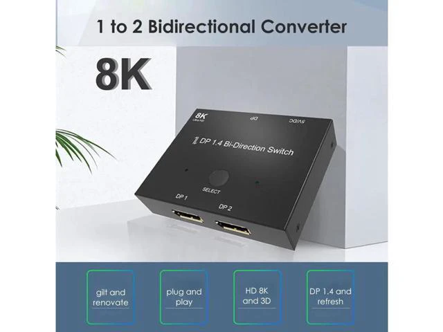 Alt view image 2 of 7 - Splitter DP1.4 Bi-Direction Switch Audio Video Sync Adapter 1x2/2x1 Switcher for