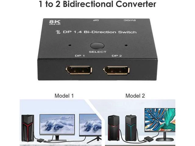 Alt view image 7 of 7 - Splitter DP1.4 Bi-Direction Switch Audio Video Sync Adapter 1x2/2x1 Switcher for