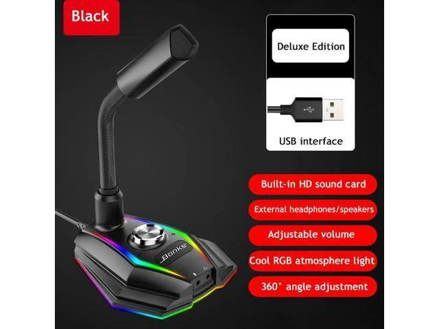 Alt view image 3 of 7 - USB Microphone HD Sound Card With Speaker Headset Jack Free Drive Noise Reductio