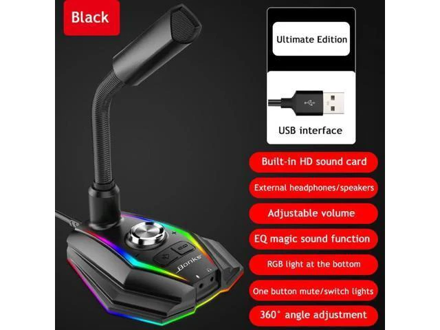 Alt view image 7 of 7 - USB Microphone HD Sound Card With Speaker Headset Jack Free Drive Noise Reductio