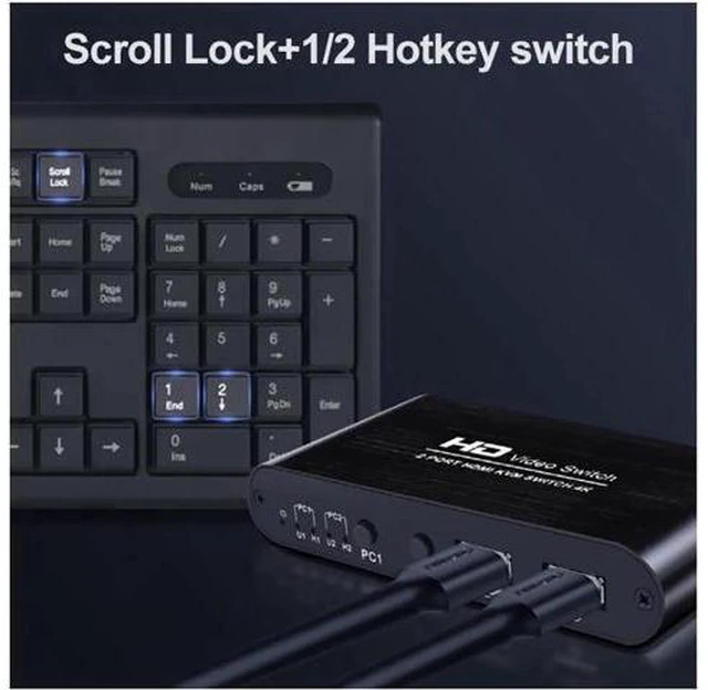 Alt view image 2 of 7 - HD 4K HDMI USB KVM Switch for 2 Ports PC Sharing Keyboard Mouse Hotkey Printer M