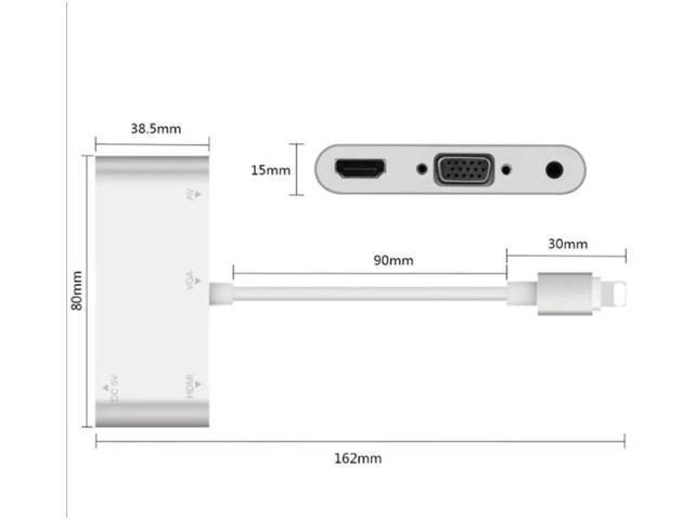 Alt view image 3 of 6 - 8 Pin to HDMI VGA 3.5mm Jack Adapter High Quality HDTV OTG Converter Cable for i