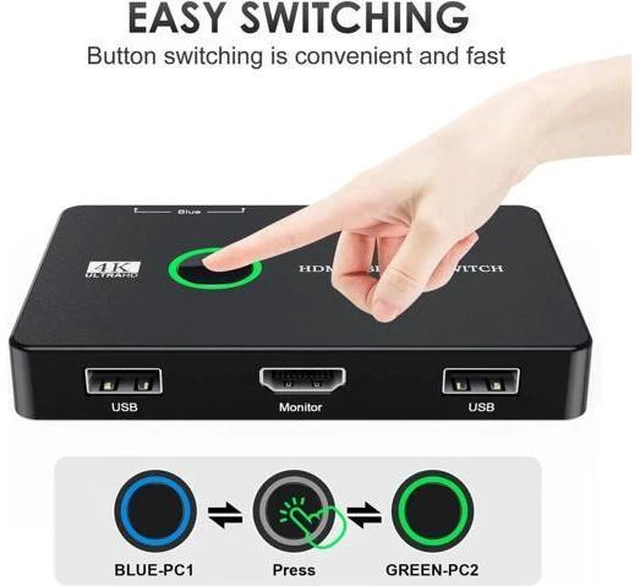 Main image of Switch HDMI 2 Port Box USB and HDMI Switch for 2 Computers Share Keyboard Mouse