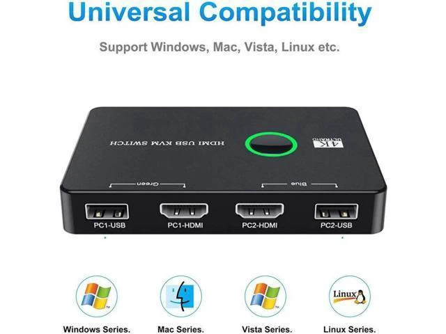Alt view image 3 of 6 - Switch HDMI 2 Port Box USB and HDMI Switch for 2 Computers Share Keyboard Mouse