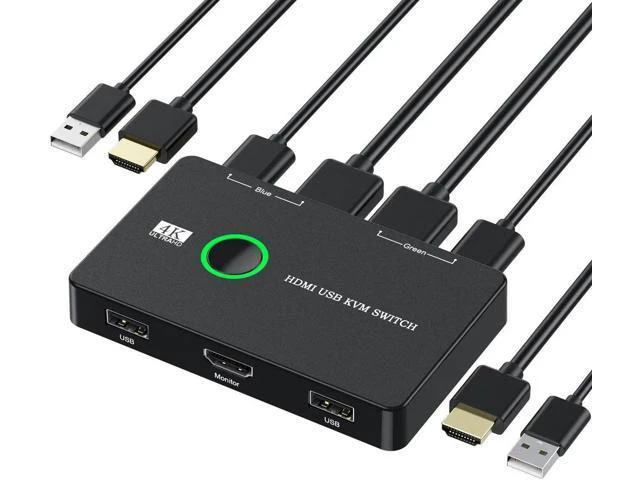 Alt view image 6 of 6 - Switch HDMI 2 Port Box USB and HDMI Switch for 2 Computers Share Keyboard Mouse