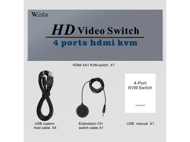 Alt view image 3 of 6 - 4K Switch KVM HDMI 4 Input 1 Output Switcher 3-port USB HDMI KVM Switch 4X1 4kX2