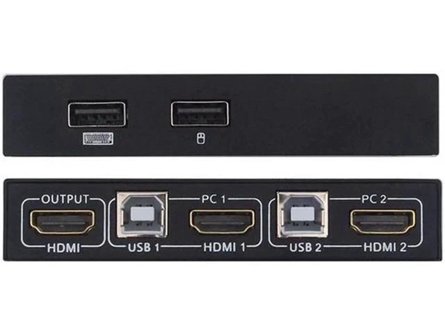 Alt view image 3 of 7 - HDMI KVM Switcher 4K@30Hz 2 In 1 Out KVM Switcher Keyboard Mouse USB Shared Disp