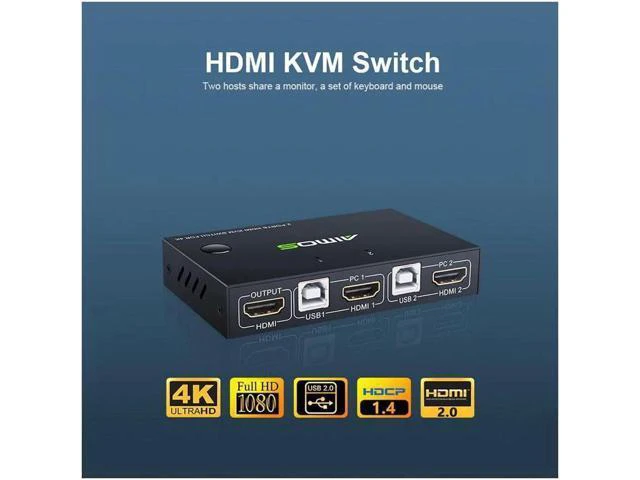 Alt view image 2 of 7 - HDMI KVM Switcher 4K@30Hz 2 In 1 Out KVM Switcher Keyboard Mouse USB Shared Disp