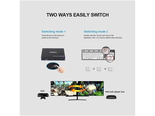 Alt view image 7 of 7 - HDMI KVM Switcher 4K@30Hz 2 In 1 Out KVM Switcher Keyboard Mouse USB Shared Disp