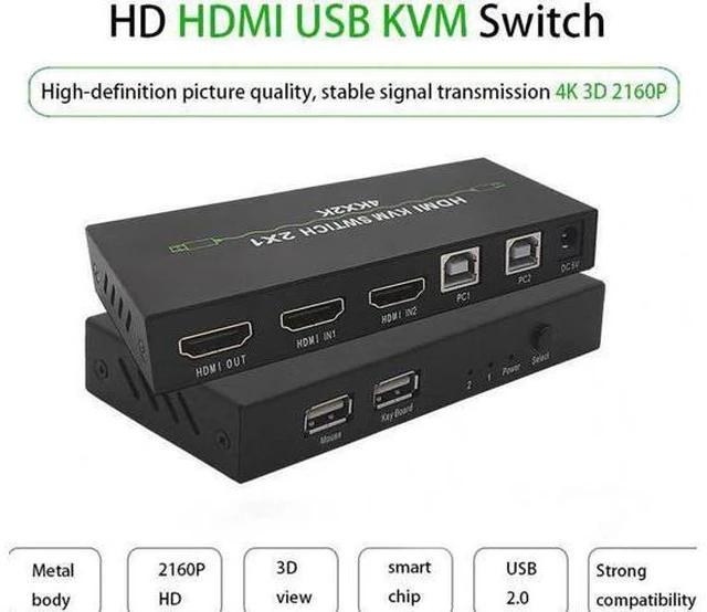 Alt view image 3 of 7 - KVM Switch 4K@30Hz HDMI 1.4 , HDMI 2 In 1 Out ,2 Hosts Share 1 Monitor/Keyboard&