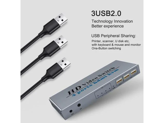 Alt view image 5 of 6 - HDMI KVM Switcher 4K 4 in 1 out KVM Switcher Keyboard Mouse USB Shared Display S