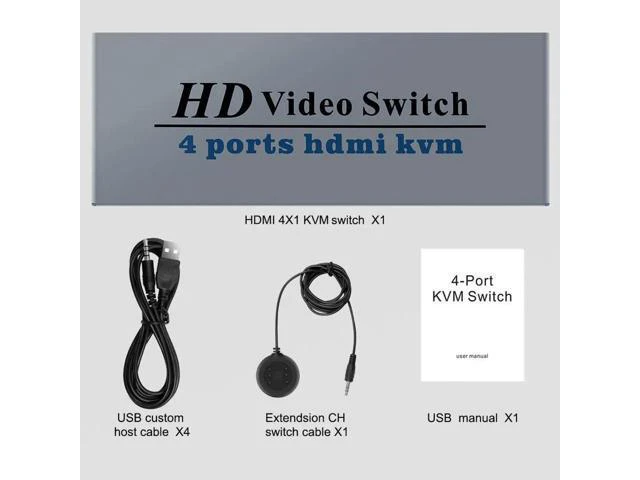 Alt view image 6 of 6 - HDMI KVM Switcher 4K 4 in 1 out KVM Switcher Keyboard Mouse USB Shared Display S