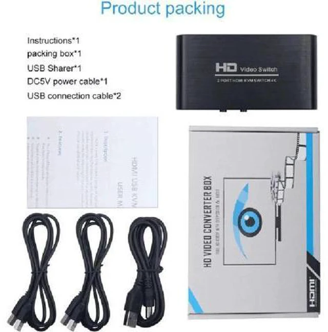 Alt view image 6 of 6 - HDMI Switch USB Switch 4K HDMI Switcher Box 2 In 1 Out for 2 Computers Share Key